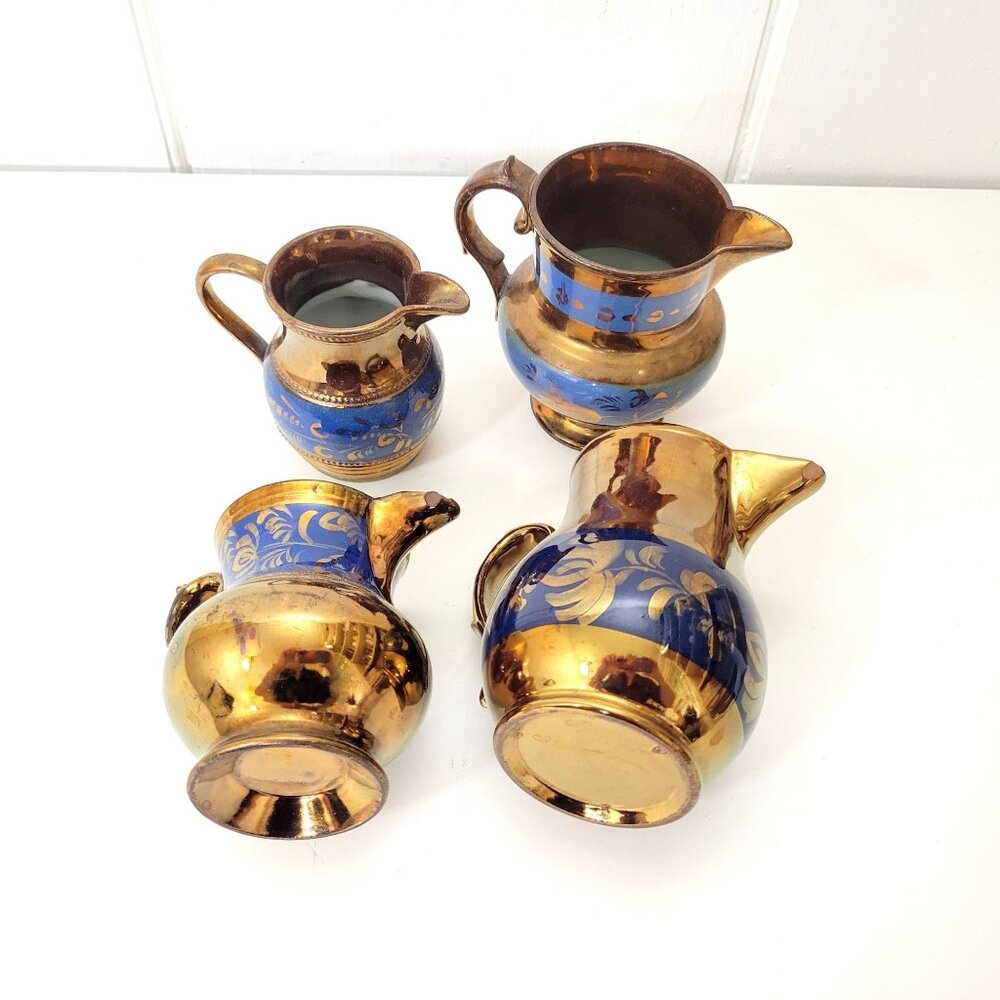 Antique Lusterware Jug Collection Copper Luster Lot of Four - Picture 11 of 12